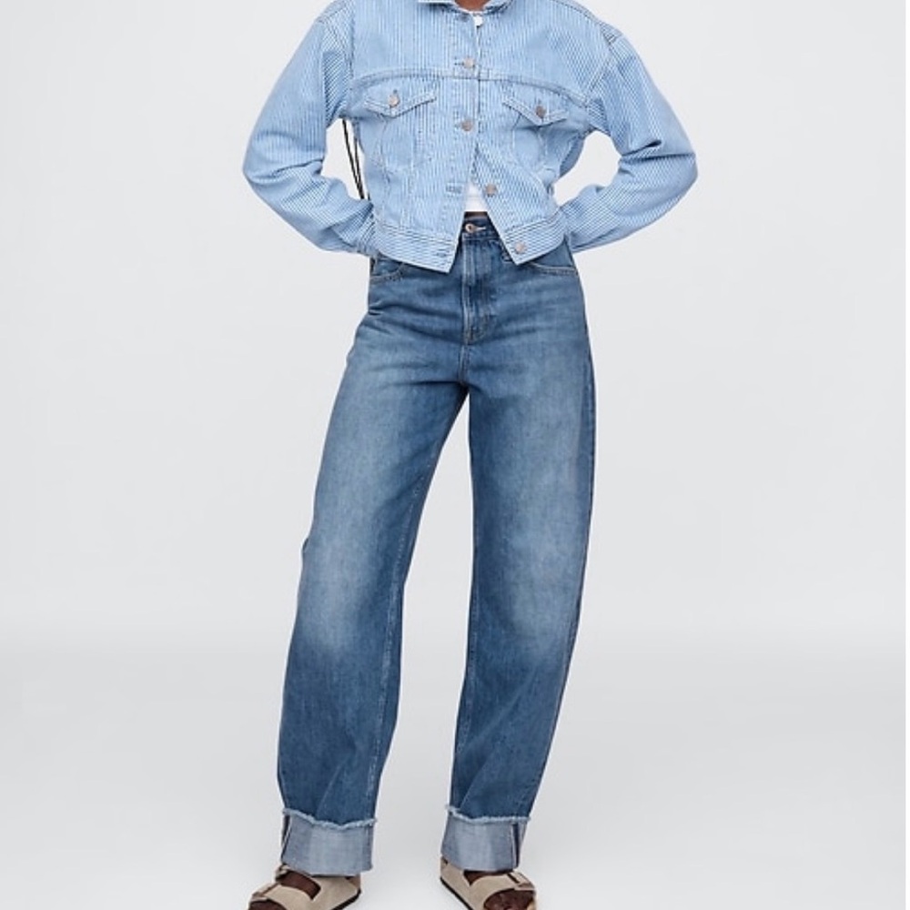 Gap High Rise Cuffed Barrel Med Wash 12 31 Blue Denim Women's Jeans
